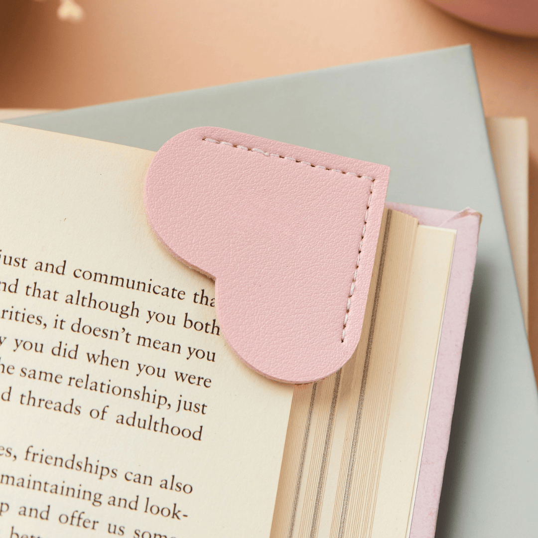 Leather Heart Corner Bookmark Pink Cute Book Page Marker