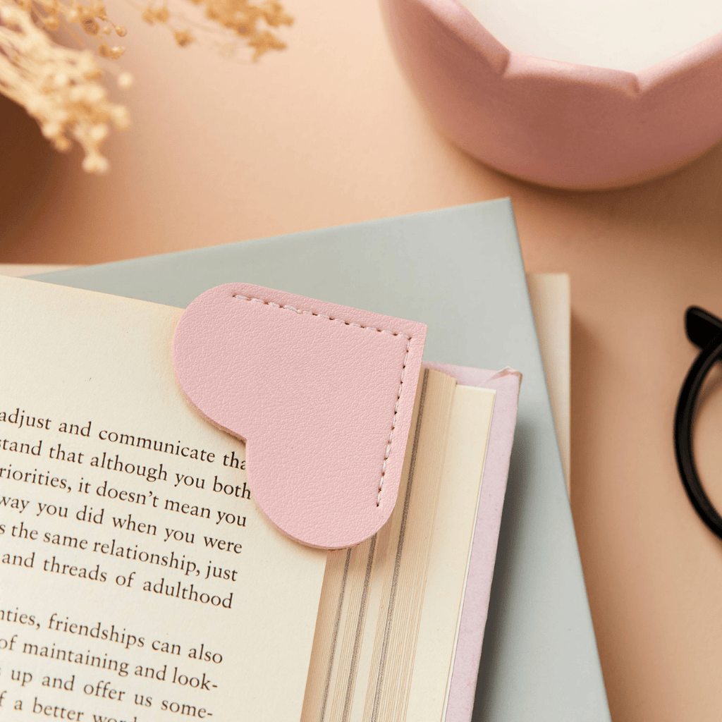 Leather Heart Corner Bookmark Pink Cute Book Page Marker