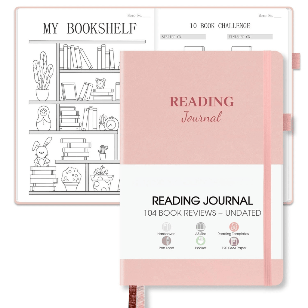 Pink A5 Reading Journal Hardcover Book Log Tracker 104 Pages
