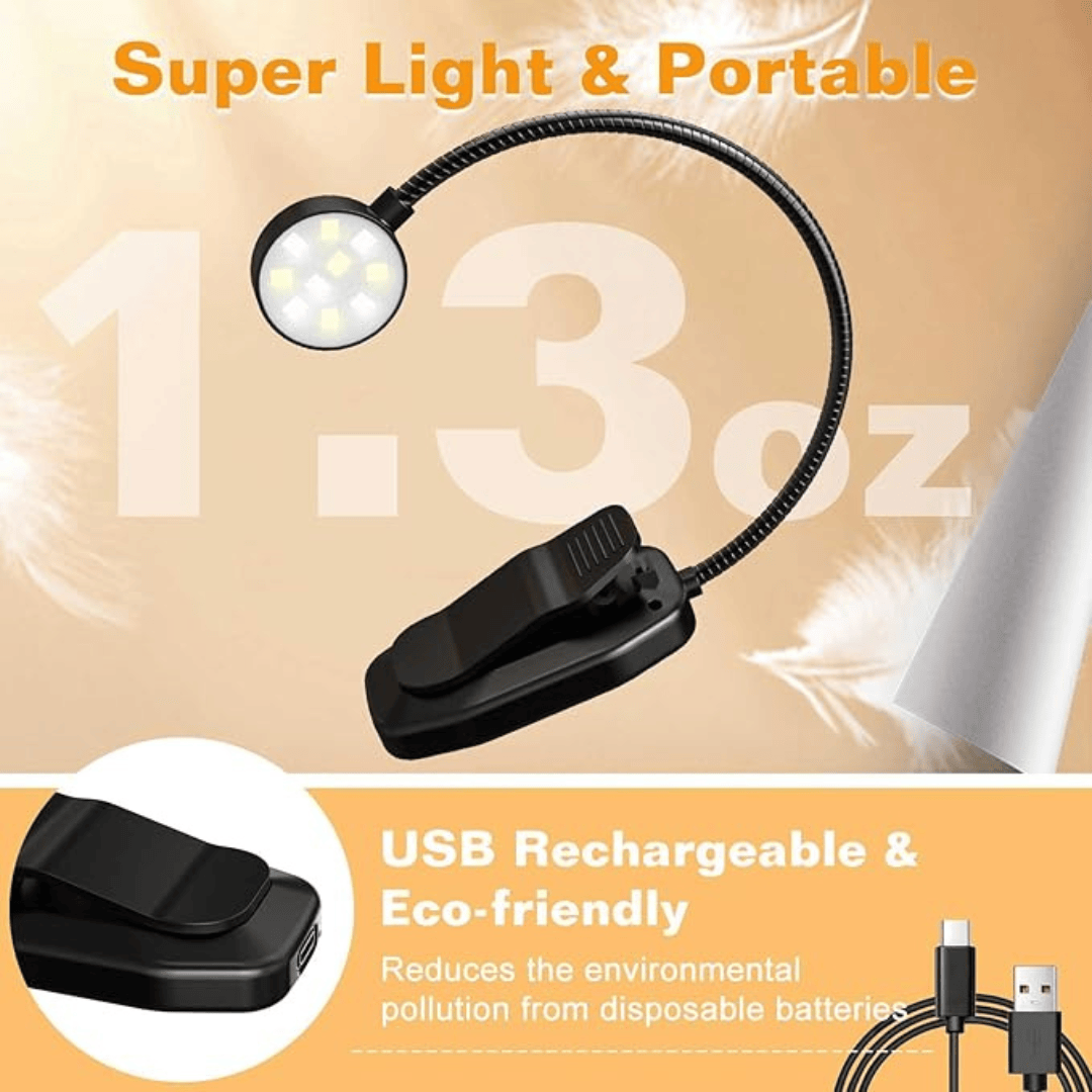 Rechargeable Clip-on Book Light 9 Modes Eye-Caring Reading Lamp