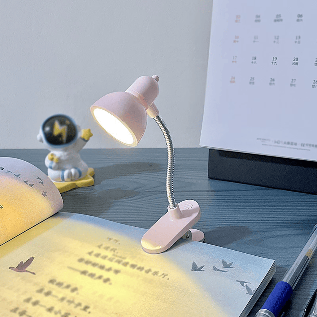 Pink Mini LED Clip-On Reading - Battery Operated Portable Book Lights