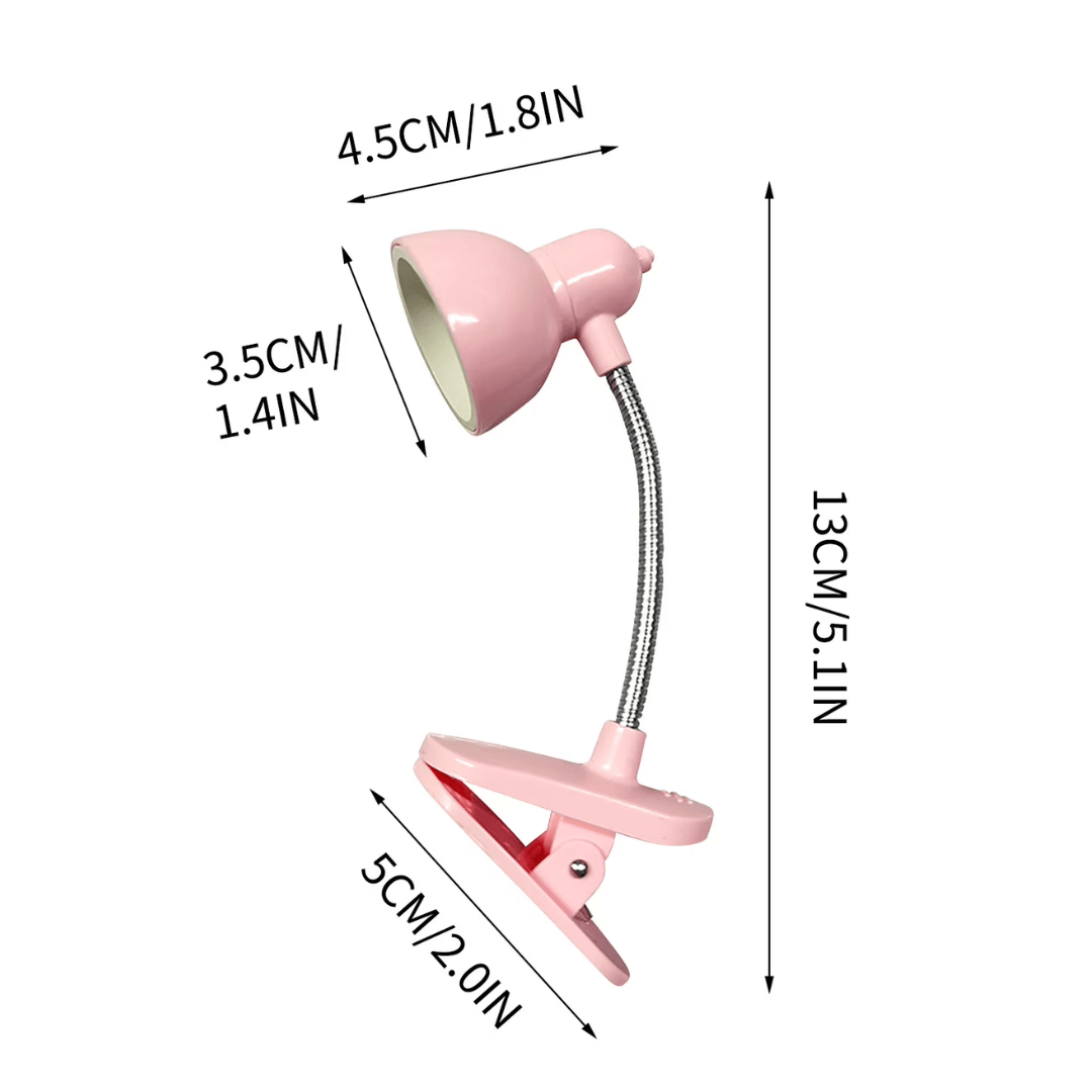 Pink Mini LED Clip-On Reading - Battery Operated Portable Book Lights