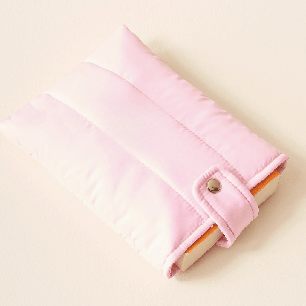 Pink Padded Book Sleeve - Protective Cushion Pouch with Gold Snap