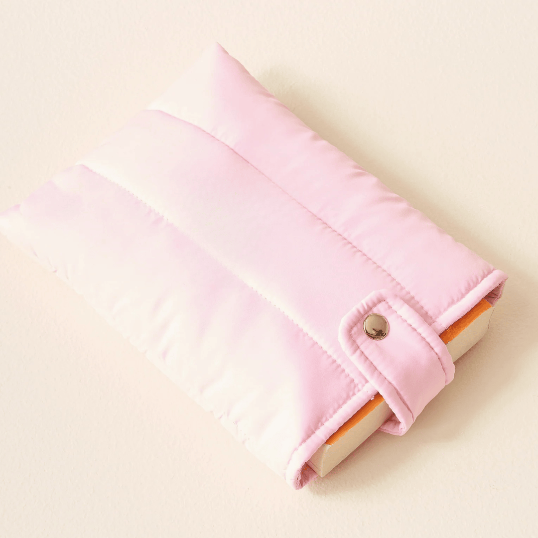 Pink Padded Book Sleeve - Protective Cushion Pouch with Gold Snap