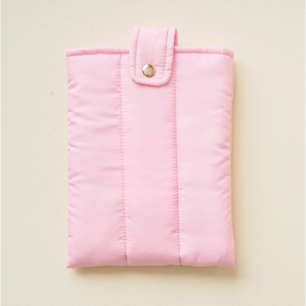 Pink Padded Book Sleeve - Protective Cushion Pouch with Gold Snap