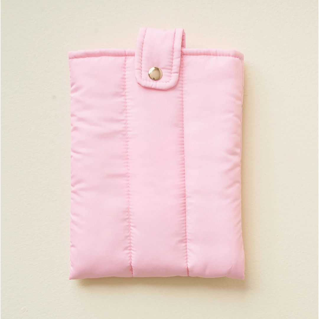 Pink Padded Book Sleeve - Protective Cushion Pouch with Gold Snap