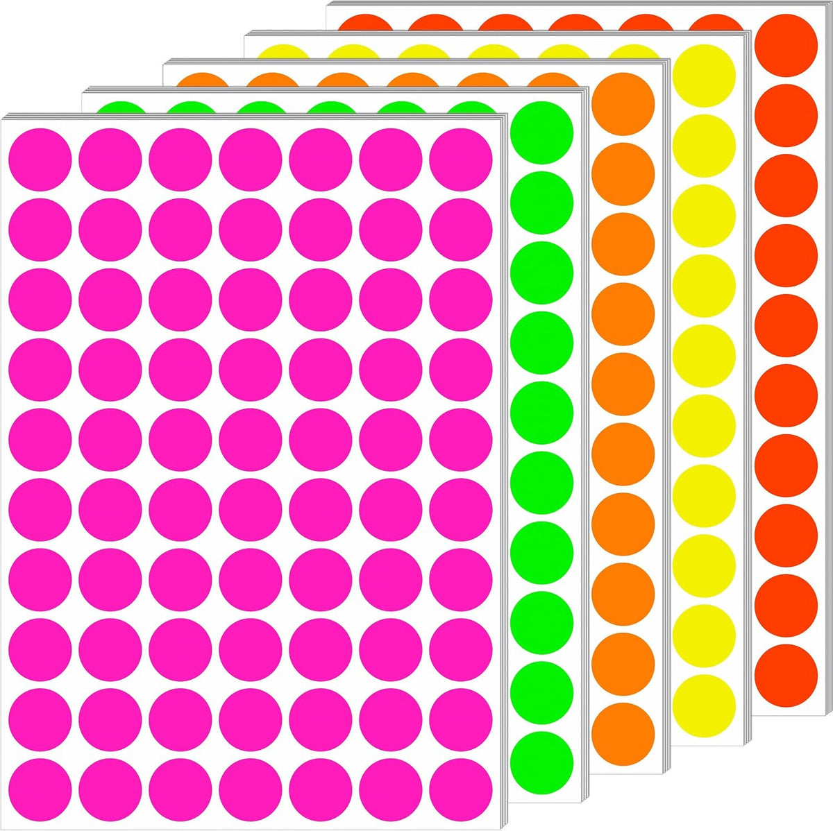 Fluorescent Round Dot Stickers - 1400 Pack Writable Neon Color-Coded Kits