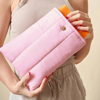 Pink Padded Book Sleeve - Protective Cushion Pouch with Gold Snap